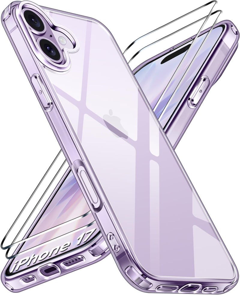 ivoler 3-in-1 Clear Case Designed for iPhone 17 6.3'' 2025 with 2 Pack Tempered Glass Screen Protector Military Shockproof Protective Hard Back Slim for iPhone 17 Cover - Clear - Image 1